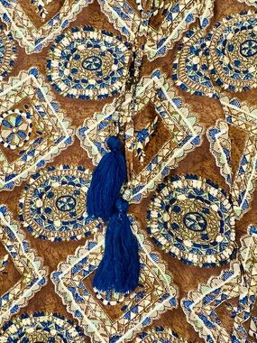 Relaxed Lounge Pants XS Smocked Waist Blue Tasseled Drawstring Boho Hippie Fairy